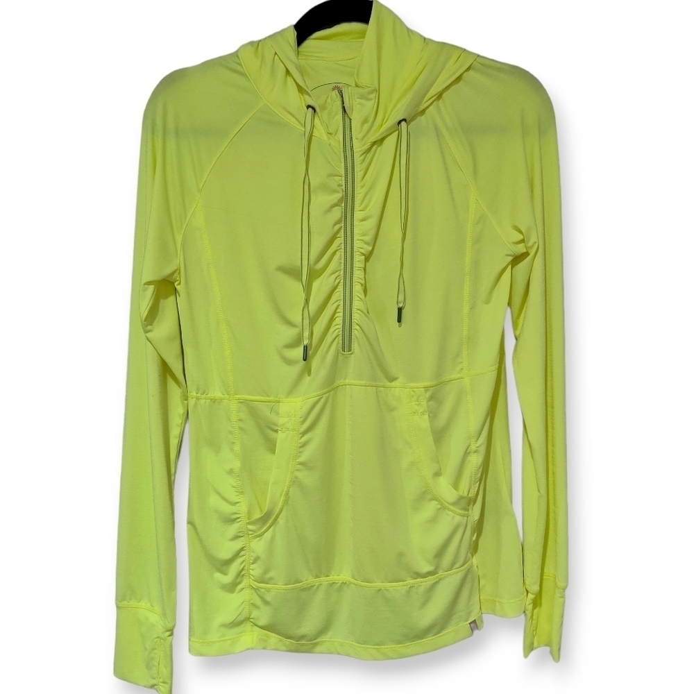 Tangerine Neon Yellow Running Hoodie, Long Sleeve Pullover Hoodie, Size M
